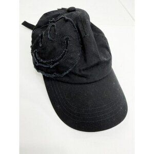 Steve Madden Black Baseball Cap Distressed Smiley Face Denim Patch One Size NWT